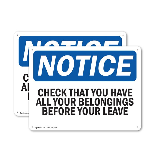 Signmission Check That You Have All Your Belongings, 14 in W x Rectangle, Plastic OS-2PACK-NS-P-1014-L-10552 - main
